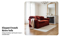 French Inspired Skirted Velvet Sofa Sumptuous Upholstery Upholstered Couch Designer Piece Living Room Furniture Vintage Aesthetic for Interior Designers, Homeowners, Families, Lounge, Boutique Hotel, Apartment, Reception Area