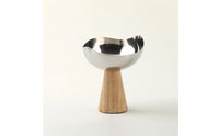 Fruit Bowl with Wood Base Stainless Steel Bowl with Pedestal Base Elevated for Dining Table