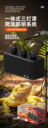 Reptile Heating and UVB Lighting Lamp with Independent Switches and Detachable Triple Lamp Shade (Bulbs Not Included) EU Plug