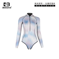 BESTDIVE潜好 2mm岚光幻彩印花拉链露背比基尼自由潜长袖潜水服
