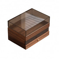 Organizer with Glass Top Compartment Compact Desktop Organizer Drawer Cabinet with Transparent Lid for Collectors, Dresser, Tea Table
