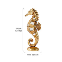 Resin Seahorse Sculpture Presentable Gold Seahorse Decor Handcrafted Details Table Ornament for Entryway