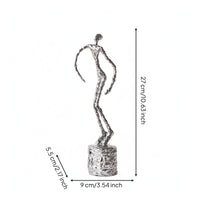 Human Figure Sculpture Metal-Like Sculpture with Cylindrical Base Contemporary