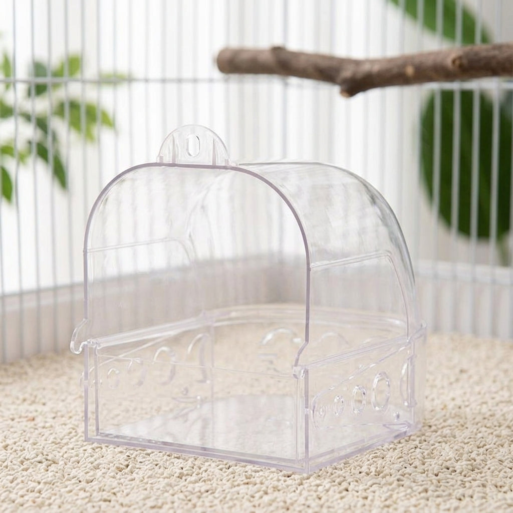Large Bird Bath for Cage with Drawer, Hanging Parrot Bath and Food Feeder, Budgie Bath for Small Birds, Canary and Cockatiel Bath