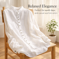 Shirts for Women UK Linen Blend with Stand Design, Summer Tops Loose Fit Casual Blouse, Long Sleeve Vintage Patchwork