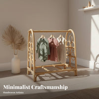 Arched Rattan Clothes Rail Freestanding Garment Stand Hand-Woven Bohemian Decor for Parents, Nursery, Guesthouse, Retail shop
