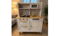 Wooden Play Kitchen Compact Pretend Play Kitchen Small for Kids, Young Children, Playroom, Nursery