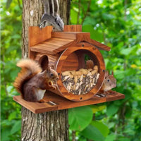 Pet-Friendly Wall Mounted Squirrel Feeder Easy Installation Wooden Squirrel Feeder Long-Lasting Wood for Garden, Backyard