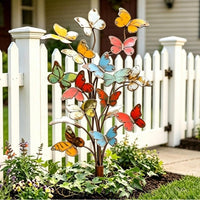 跨境3D Multicolored Metal Butterfly Garden Stake彩色蝴蝶插牌