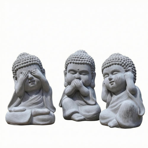 3 Pieces Chinese-Style Buddha Statues Hand Gestures Gray Buddha Figurines Small Size House Decoration for Tea Room