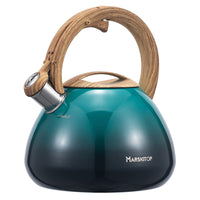 Kettle with Wood-Grain Handle Ergonomic Alerting Tea Pot Kettle Loud Whistling Teapot for Cooktop