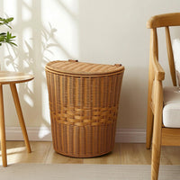 Handwoven Backpack Basket with Lid Wicker-Style Imitation Rattan Backpack Multifunctional Woven Picking Basket Spacious for Harvesting