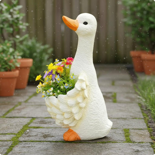 Decorative Goose Planter Outdoor Goose-Shaped Planter Orange Accents for Park