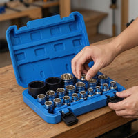 21 Pieces Twelve-Point Socket Set Organized Socket Set with Carrying Case Chrome-Finished for Mechanics, Automotive Repair