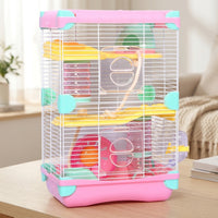 Hamster Cage Multi-Level Villa with Handle, 2-Tier Dwelling with Tunnel Toy, Secure Enclosure Suitable for Syrian and Dwarf Hamsters, Gerbils