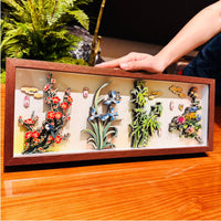 Plum Lily Bamboo Chrysanthemum Art Artisanal Look for Tea Room, Gift Giving