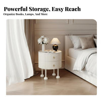 Fluted Drawer Nightstand Curved Corners Bedside Table Scratch-Resistant Top