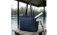 Shoe Compartment Quilted Tennis Tote Bag Top Zip Tennis Tote Bag Side Pockets Sports Carryall Pair Handles
