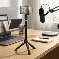 Compact Desktop Tripod Audio Device Stand Freestanding Audio Device Stand with Mic Clip Matte Stable for Streamers, Podcasters, Desk, Home Studio, Meetings
