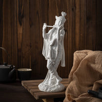 God Statue with Wind Instrument Resin White Hindu God Figurine for Art Collectors, Home Decor