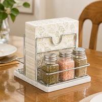 Napkin Holder for Kitchen Table, Modern Serviette Holder, Countertop Condiment Holder with Spice Rack, Weighted Non-Slip Table Caddy