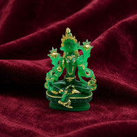 Tibetan Green Tara Figurine Gold Accents Resin Buddha Ornament for Buddhists