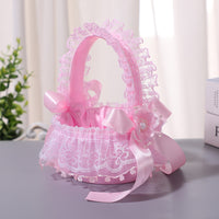New Style Small Fresh Net Gauze Lace Flower Basket Wedding Flower Girl Hand Basket Princess Baby Dress Up Mini Basket