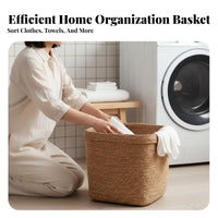Lidded Woven Basket Japanese design Laundry Hamper Handwoven Design for Dorm Room