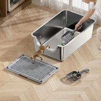 Open high-sided tray with High Sided Steel Tray, Large Open feline Toilet and Pan for Indoor Cats Leak resistant Design