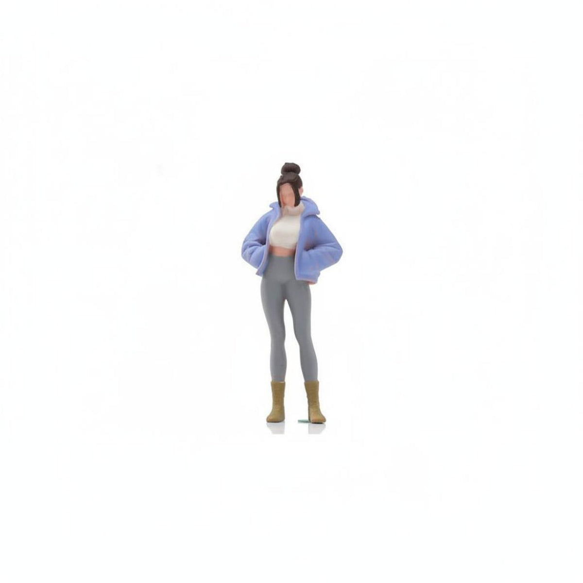 Hand-Painted Bun Hairstyle Girl Figure Realistic Details 1/64 Scale Figure for Sand Table Models