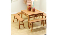 Miniature Long Bench Model Highly Detailed Miniature Table and Bench Set Pre-Assembled 1:18 Scale Doll Furniture for Hobbyists