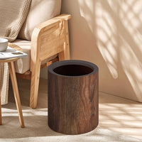 Wood Grain Trash Can Sturdy Cylindrical Trash Can Compact for Office