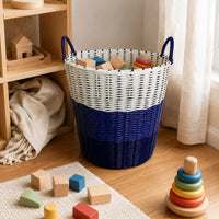 Woven Laundry Basket Tapered Wicker-Appearance Hamper Airy Weave for Bedroom
