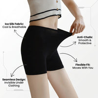 Womens Shorts with Ice Silk Breathable Modal Material for Under Dress Coverage, Anti Chafing Ladies Gym Wear with Seamless Design