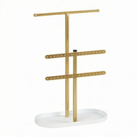 T-Shaped Jewelry Display Stand Perforated Necklace Earring Organizer Freestanding Metal Jewelry Rack Oval Base