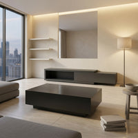Rectangular Coffee Table Black Low-Profile Coffee Table Modern Furniture for Living Room, Apartment, Lounge