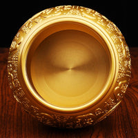 Embossed Storage Jar Chinese-Style Metal Canister with Lid Gold-Colored