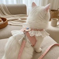 Cat Harness and Cat Leash Set with 1.5m Leash, Pink Nylon Harness for Small Medium Pets, Cute JK Style Outdoor Walking Harness for Cats