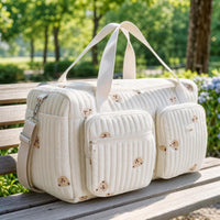 Quilted Travel Bag Padded Quilted Duffel Bag Multiple Pockets for Commuters, Parents, Nursery