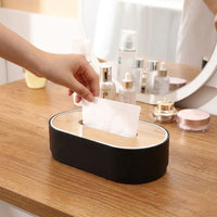 Car Accessories and Modern Tissue Box for Living Room, Bamboo Oval Shape Facial Tissue Holder with Lift Mechanism, 21.3x11.2x6cm Black Design