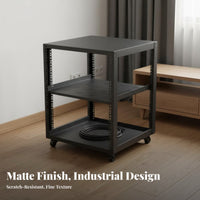1 Piece 19-inch Network Rack Equipment Stand Rolling Casters Steel Open-frame Adjustable Shelf Locking Suitable for DIY Workspaces Professional Studios