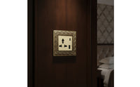 Vintage Switch Socket Panel Ornate Decorator Light Switch with Wall Plate Embossed Fitting Brass-Colored for Interior Designers, Homeowners, Living Room, Bedroom, Hotel, Renovation