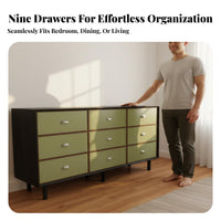 Solid Wood 9 Drawer Dresser Multi-Purpose Vintage Storage Cabinet Long-Lasting Sideboard Buffet Cabinet Easy to Clean for Apartment Dwellers, Homeowners, Interior Design Enthusiasts, Bedroom, Dining Room, Hallway, Home Office