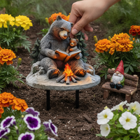 Creative Black Bear Reading by Fire Garden Stake Decoration