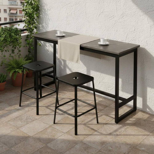 Wall-side Bar Table Modern Minimalist Bar Table with Storage Shelves Sturdy Steel Frame Space-saving Home Furniture Suitable for Homeowners Adults Balcony Kitchen