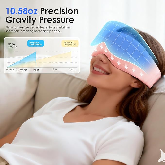 Upgraded Gravity Eye Mask with Nose Pad, Glass Beads, Double-Sided Flannel, Heatable