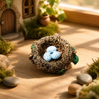 Bird Nest with Eggs Resin Mini Artificial Bird Nest Rustic Ornament for Crafters, Collectors, Fairy Garden Areas, Photography