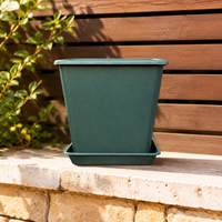 Made in Japan Square Planter Flower Pot Indoor Use Plastic Pot for Houseplants Succulents Stylish Dark Green