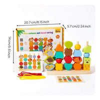 Educational Wooden Sorting and Lacing Toy Fine Motor Matching Shape Stacker Geometric Shape Sorter with Cards Multifunctional for Toddlers, Preschoolers, Playroom, Homeschool, Classroom