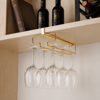 No-Drill Wine Glass Rack, Modern Metal Hanging Wine Glass Holder for Home Bar, Under Cabinet Stemware Rack, 26 cm